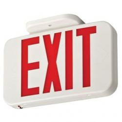 WHITE THERMOPLASTIC LED EXIT, A/C ONLY, RED SINGLE FACE WITH EXTRA FACE PLATE AND COLOR PANEL
