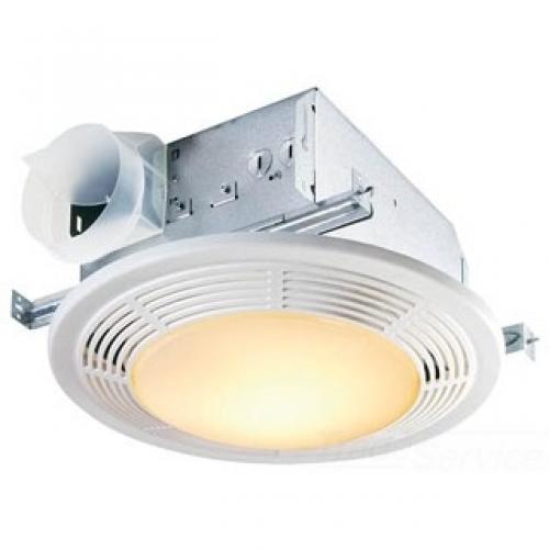 100 CFM, 3.5 SONES. FAN/LIGHT, ROUND WHITE GRILLE WITH GLASS LENS, 100W MAX INCANDESCENT LIGHT.