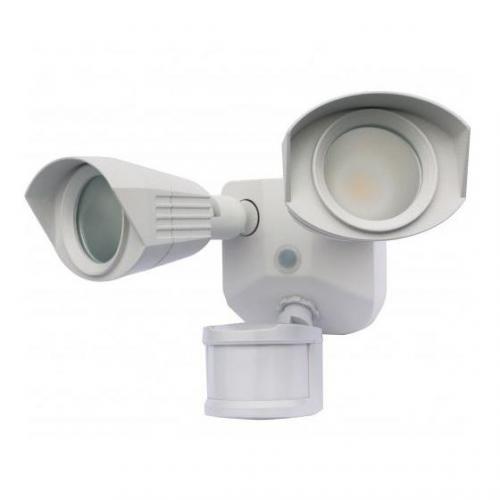 LED Security Light; Dual Head; White Finish; 4000K; Motion Sensor 